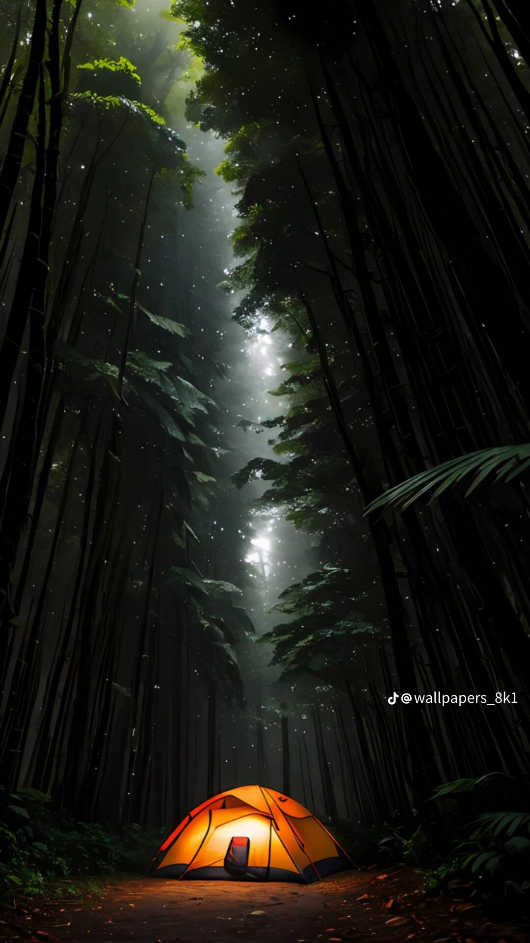 Mystic Forest Camping Night 8K Wallpaper